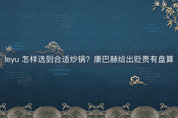 leyu 怎样选到合适炒锅?康巴赫给出贬责有盘算